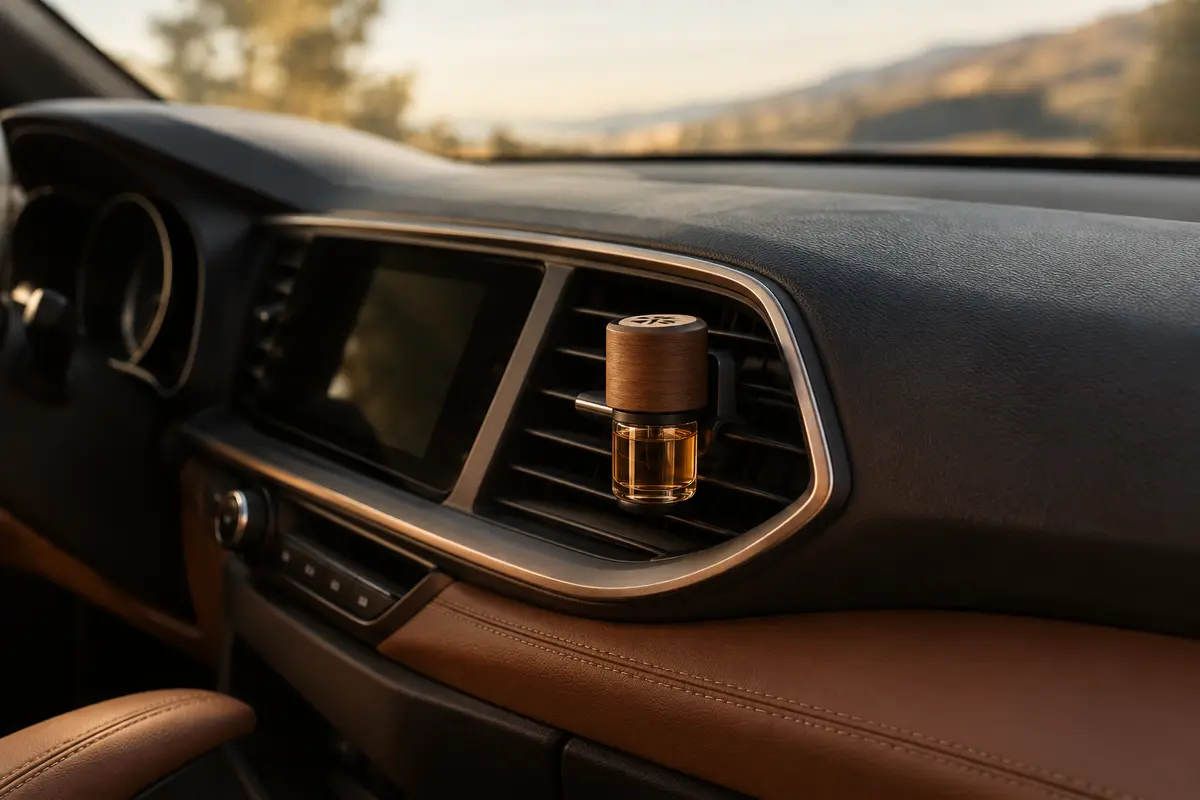 Diffuseur de parfum fixé près de la grille d’aération d’une voiture